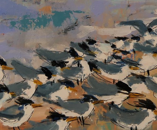 Terns on windswept beach