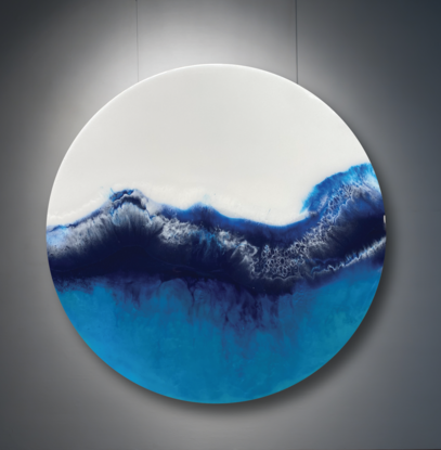 Modern coastal painting reflecting the movement and colours of the ocean.