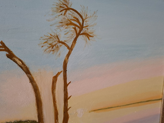 This Australian Seascape Oil Painting was created in gentle pastle colors depicting a sunset slowly setting over a low-tide. The lone-tree in the foreground is standing vigil after another beautiful day on this amazing beach.
One can almost hear the surf breaking on the sand and the gentle breeze blowing in one's hair as another day comes to an end.
