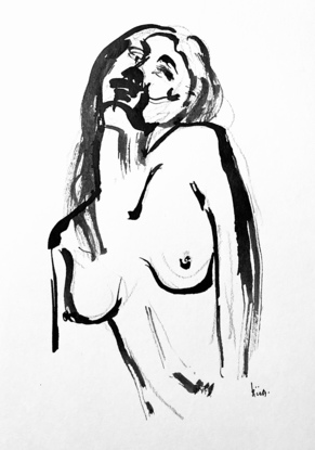 A female nude sketch in black ink