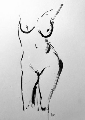 A female nude sketch in black ink