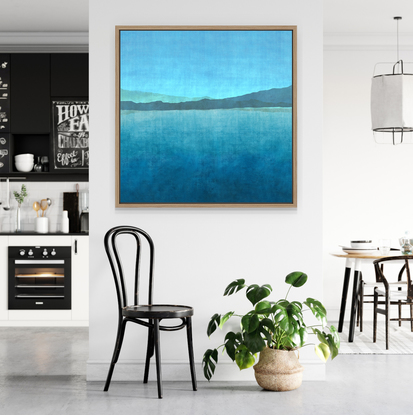 Abstract lake green blue framed print