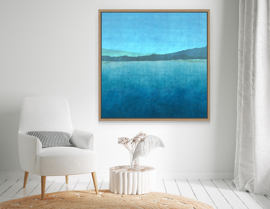 Abstract lake green blue framed print