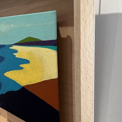 An abstract paintings of a beach scene.