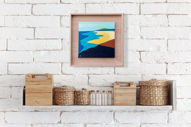 An abstract paintings of a beach scene.