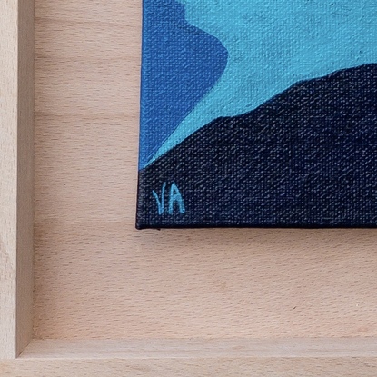 An abstract paintings of a beach scene.