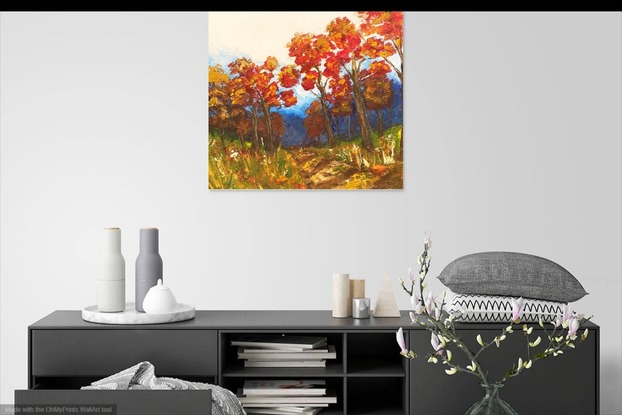 Abstract acrylic painting of a rural Australian scene in Autumn.