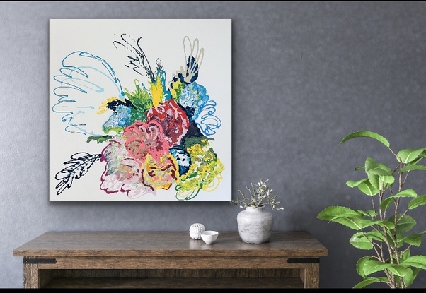 Abstract floral in bright summer colours 