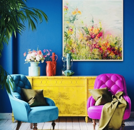 Delicate floral , colourful and playful . Would suit a bright sunny room 