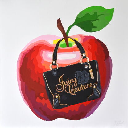 Pop art red apple and hand bag 