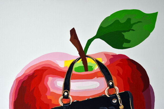 Pop art red apple and hand bag 