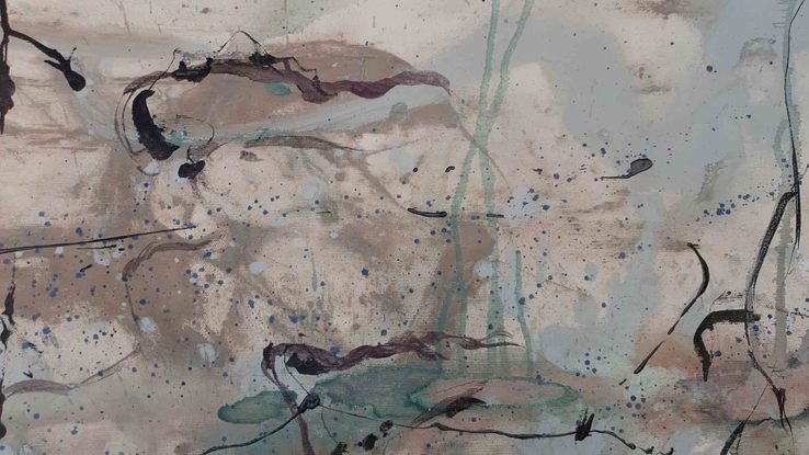 an abstract landscape in shades of green, copper, brown, beige and white inspired by wild grass and coastal dunes, australian native and indigenous plants