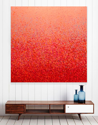 'Garden Garden One' is a very detailed painting with colour crossing over one another to create effect with neon orange, neon pink and a contract of blue. A painting to express how nature is free to do whatever it wants, without expectations. This work is specific to the colours of the Australian landscape and how they intertwine creating a dance of their own. It is not intended to be too literal and so allows you to see whatever you can find.