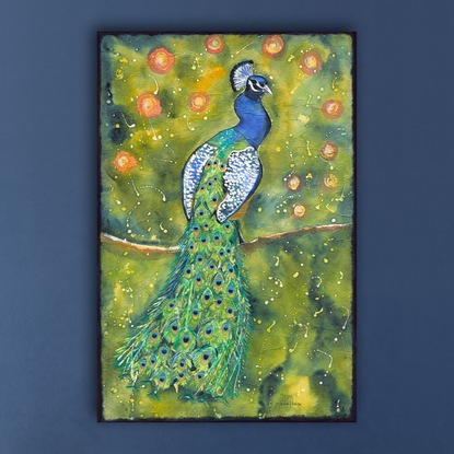 Peacock with a starry sky background