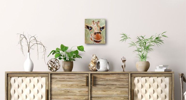 comical giraffe on abstract background in earthy tones
