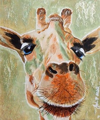 comical giraffe on abstract background in earthy tones
