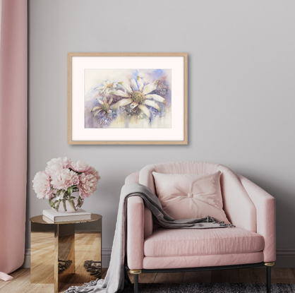 Watercolour painting of soft atmospheric flannel flowers