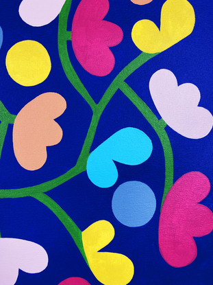 vibrant multicoloured flower pattern on navy blue background