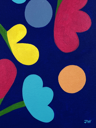 vibrant multicoloured flower pattern on navy blue background