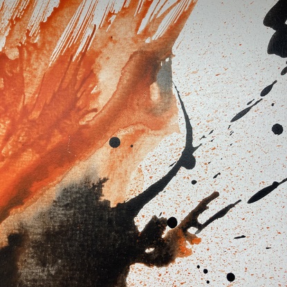 Large orange black painting with movement