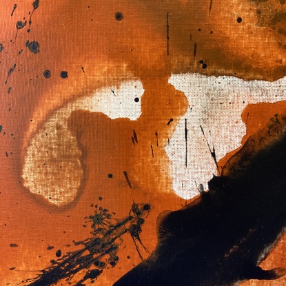 Large orange black painting with movement