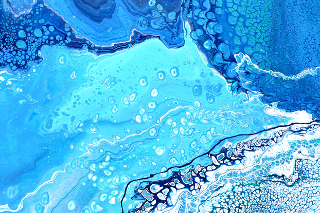 ABSTRACT painting that gives the impression of soothing ocean waves lapping in to soft sandy shore.  The intricate mosaic pattern within the tonal blue hues and the glimmering adds added interest and intrigue the close one gets to the painting.