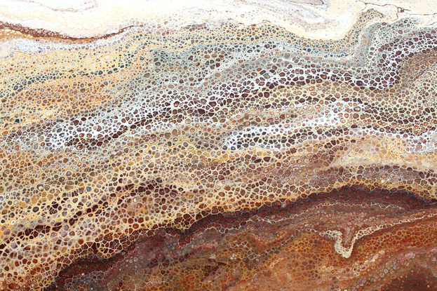 ABSTRACT painting that gives the impression of land form in outback Australia  The intricate mosaic pattern within the tonal hues . An inlay of  glimmering metallics adds added interest and intrigue the close one gets to the painting. The metallics also add an extra depth because how the painting changes personality when one views from different angles and different light.