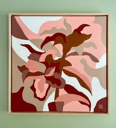 Abstraction, floral, warm minimalism. Acrylic on canvas. Satin varnish. Framed - floating timber frame. Signed on front.