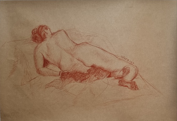 Two landscape sketches of a woman in reclining pose