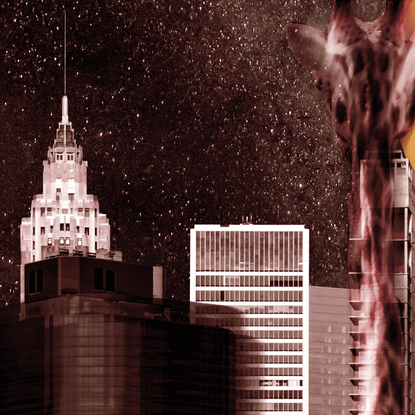 Metallic pizzazz - downtown New York, the milky way and a full moon meets Animalia. A surreal creation by emerging digital artist Ann Parrott. Limited Edition of 21. 