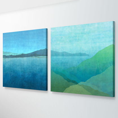 Abstract lake harbour green blue reproduction print