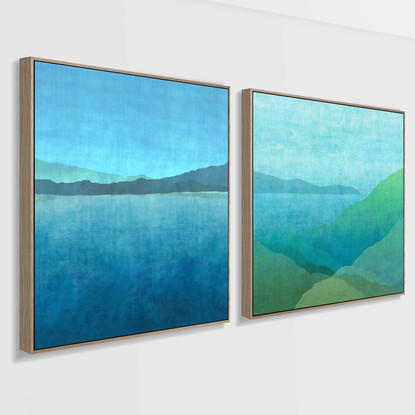 Abstract lake harbour green blue reproduction print