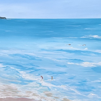 Coogee Beach, Sydney, NSW.  Painted with turquoise blues. Modern minimal style.