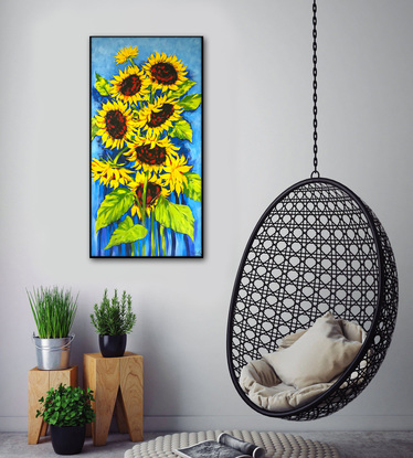 Sunflowers original acrylic painting by Irina Redine.