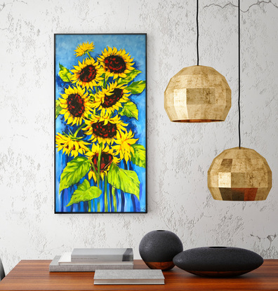 Sunflowers original acrylic painting by Irina Redine.