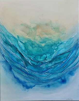 Abstract and textured with blue ripples giving the impression of waves.