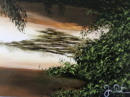 Landscape painting with sunlight thru the forest walking with your loving pet