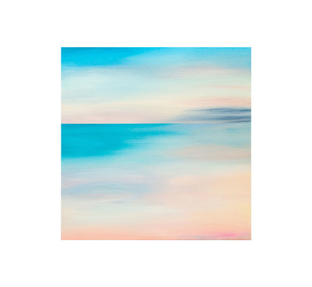 View over ocean with pale pink and blue hues.