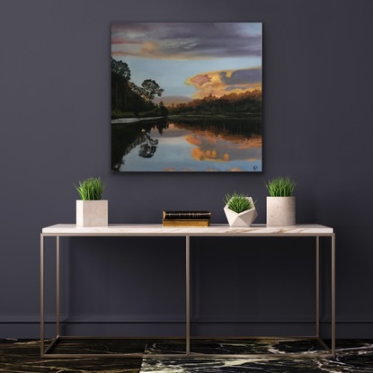 This artwork is a lovely statement piece, it’s on a quality stretched canvas. The sides of the canvas have been painted the same as the artwork. This piece is ready to hang.