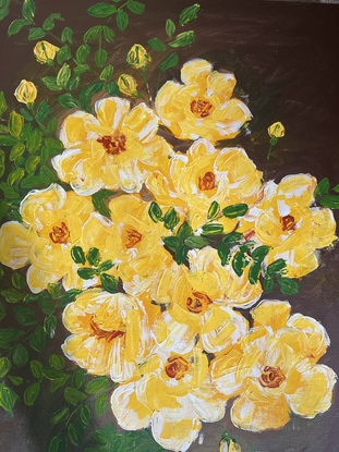 Yellow blooms in the dark background 