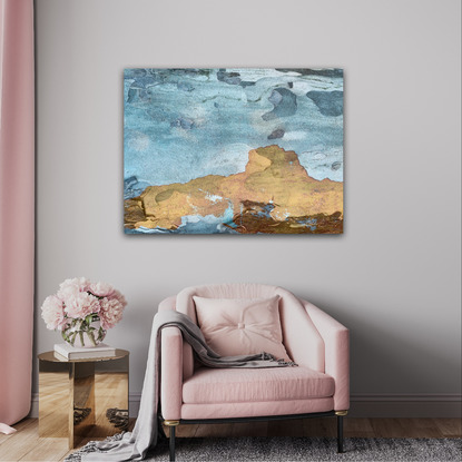 A large modern statement piece of an abstract landscape. Created by overlapping different tree trunks, creating rich colours and textures to replicate The Wild West. Ready to hang. Perfect for any interior. 