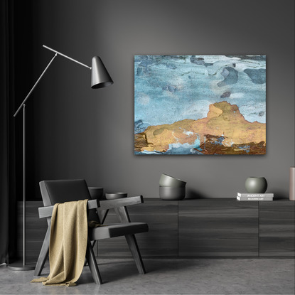 A large modern statement piece of an abstract landscape. Created by overlapping different tree trunks, creating rich colours and textures to replicate The Wild West. Ready to hang. Perfect for any interior. 