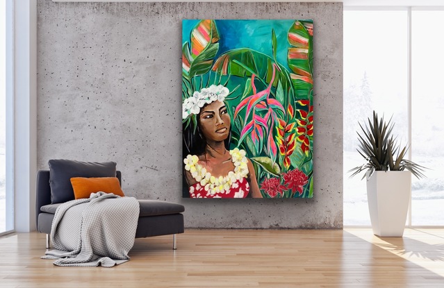 A beautiful island wahine embracing her lush tropical surroundings. Tropical flowers at her fingertips, the smell of fresh sea air and warmth of the rainforest kissing her damp skin.