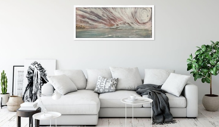 This highly textured abstract is a representation of a morning dawn at Lake Cathie on the edge of winter and spring.  Framed, wired and ready to hang.
