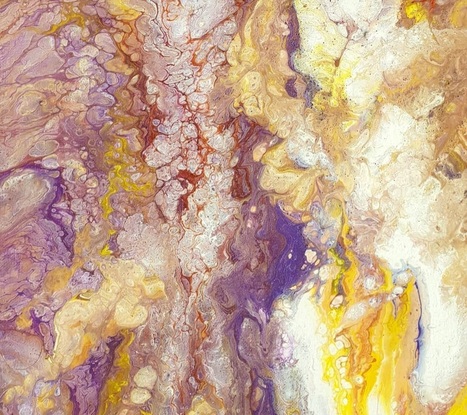 Colorful fluid abstract art with copper reflections and soft colors