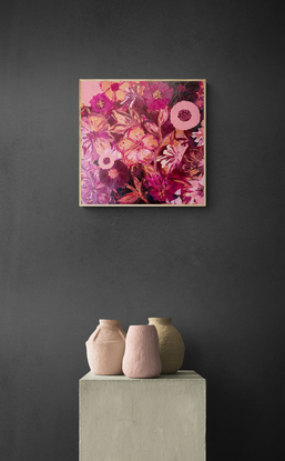 The intense colours in this piece such as maroon and burgundy combined with touches of pastel and copper tones render this artwork both stunningly unique and magical 