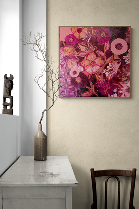 The intense colours in this piece such as maroon and burgundy combined with touches of pastel and copper tones render this artwork both stunningly unique and magical 