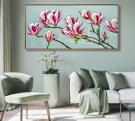 beautiful magnolia branches with blossoms