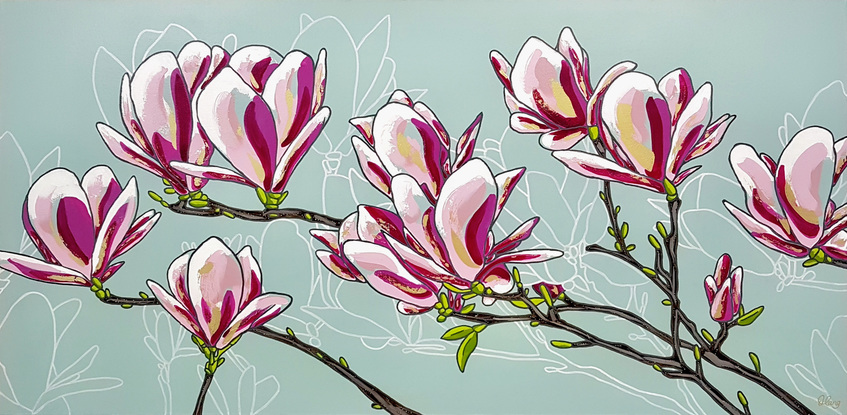 beautiful magnolia branches with blossoms