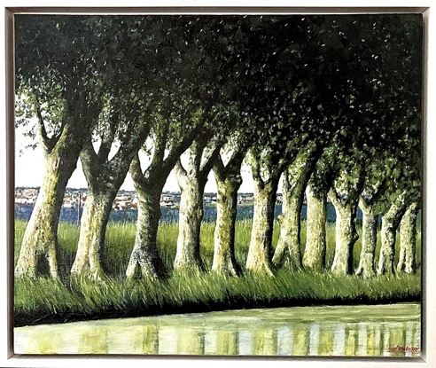 A landscape depiction of an avenue of trees in the South Western part of France, along the Canal Midi